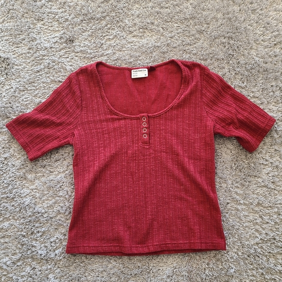 Frank and Oak - Henley Pointelle Top in Rhubarb - Picture 1 of 4